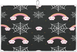 Halloween Skull Spider Golf Towel with Heavy Duty Carabiner Ultra Absorbent Quick Dry Perfect for Cleaning Clubs Balls Gear Essential Golf Accessory for Men Women Kids