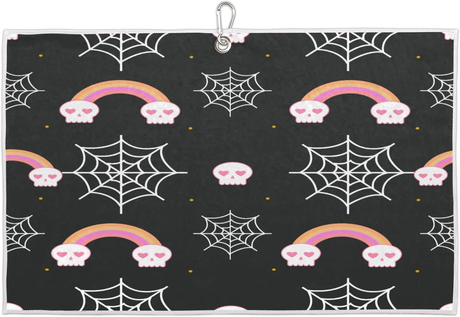 Halloween Skull Spider Golf Towel with Heavy Duty Carabiner Ultra Absorbent Quick Dry Perfect for Cleaning Clubs Balls Gear Essential Golf Accessory for Men Women Kids
