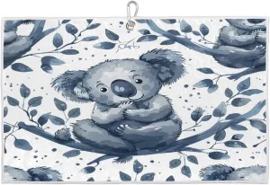 Hand Drawn Koala Branches Leaves Golf Towel with Heavy Duty Carabiner Ultra Absorbent Quick Dry Perfect for Cleaning Clubs Balls Gear Essential Golf Accessory for Men Women Kids
