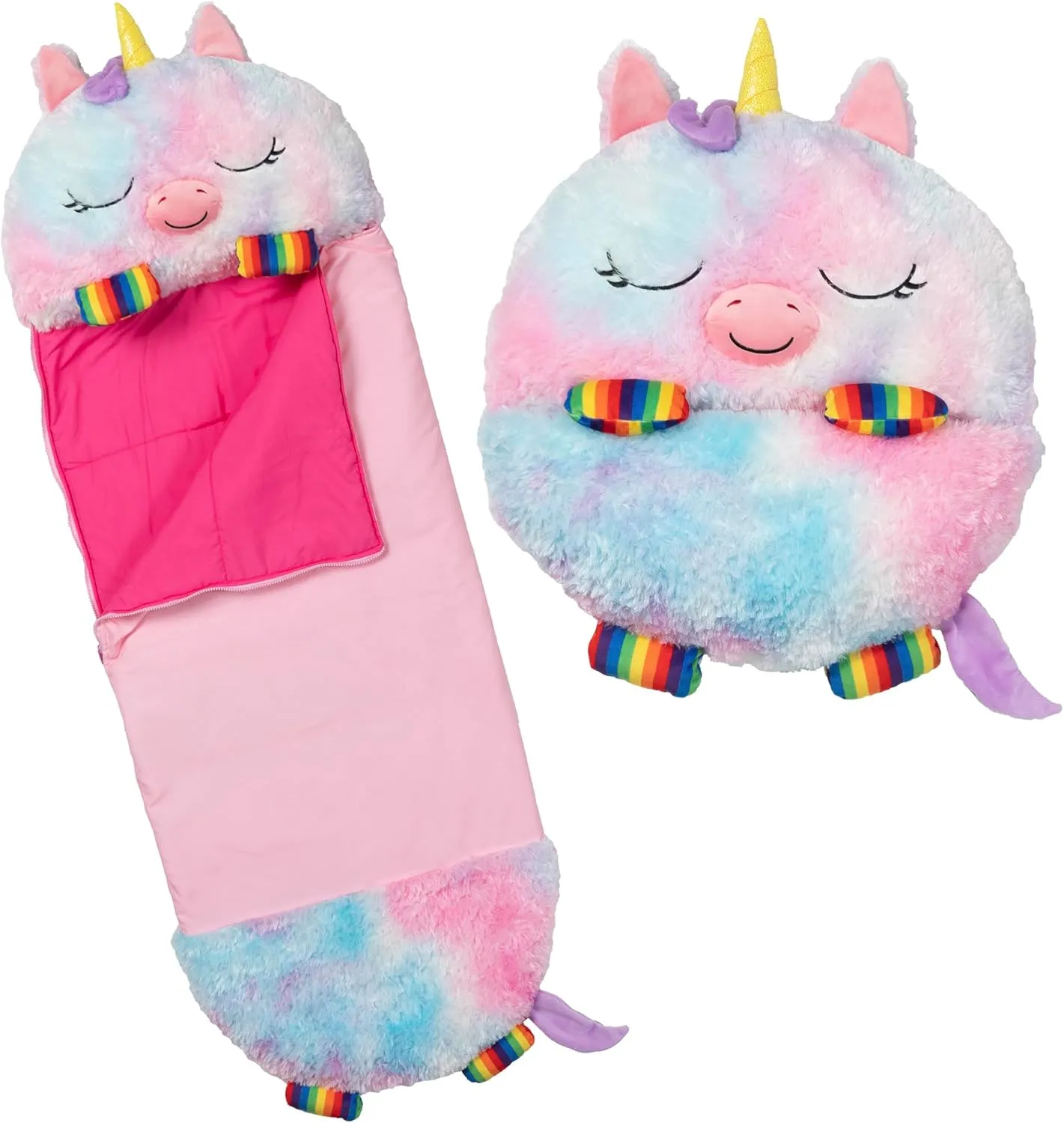 Happy Nappers: Pillow & Sleepy Sack: Large - Rainbow Unicorn - 66 x 30, 2-in-1: Plush Animal Opens Into Sleeping Bag, Soft Play Character, Kids 7 