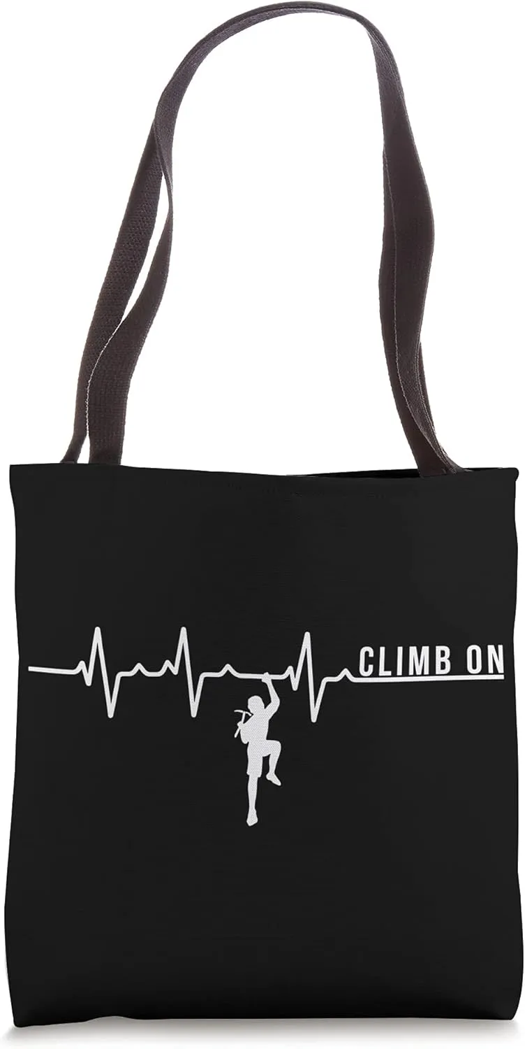 Heartbeat EKG Rock Climbing Boulder Climber Climb Mountain Tote Bag