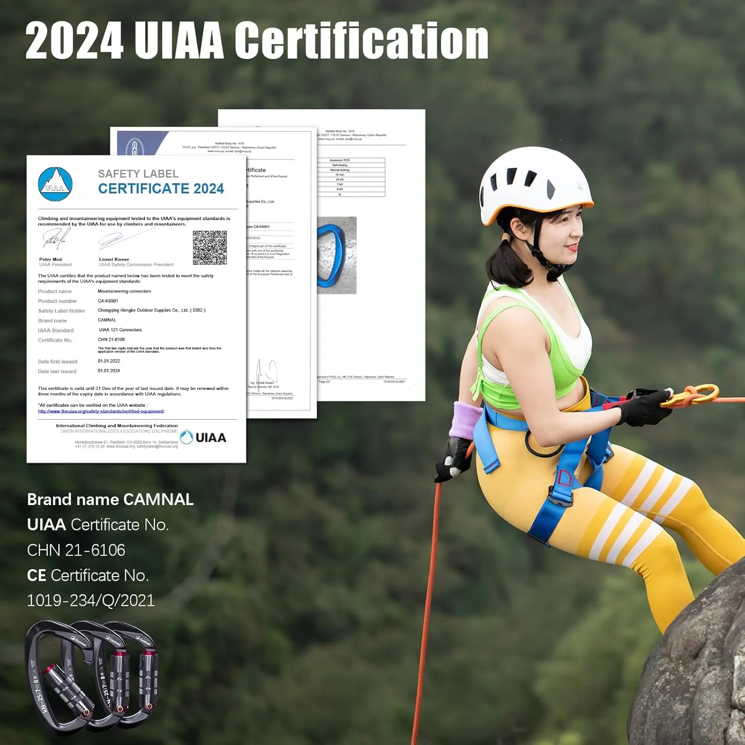 Heavy Duty Carabiner UIAA Certified Locking Carabiner 25KN (About 5620 lbs) Auto Locking Carabiner D Shape Carabiner Clip for Rock Climbing, Mountaineer, Aerial Work
