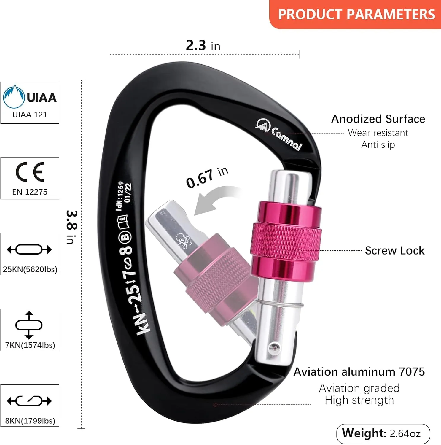 Heavy Duty Carabiner UIAA Certified Locking Carabiner 25KN (About 5620 lbs) Screw Lock Carabiner D Shape Carabiner Clip for Rock Climbing, Mountaineer, Aerial Work