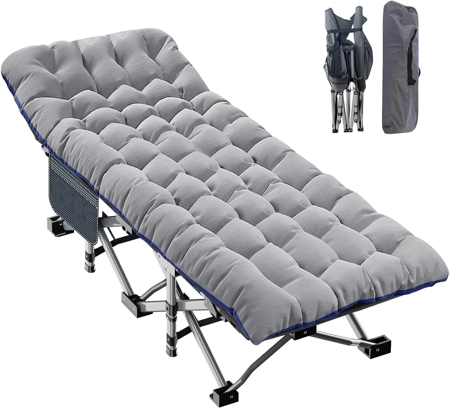 Heavy Duty Folding Camping Cot for Adults, Double Layer 1200D, 500lb Capacity, Portable Guest Bed with Mat & Carry Bag for Indoor/Outdoor Use