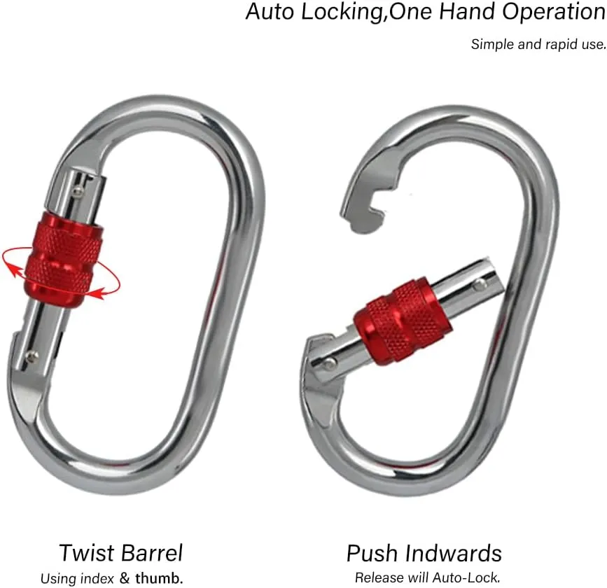 Heavy Duty Locking Climbing Carabiner Clip CE Rated 25 kN 5600 LB Rugged Terrain Approved Industrial Strength Twist Lock Carabiners Clips for Rigging, Ropes, Hammocks, Camping