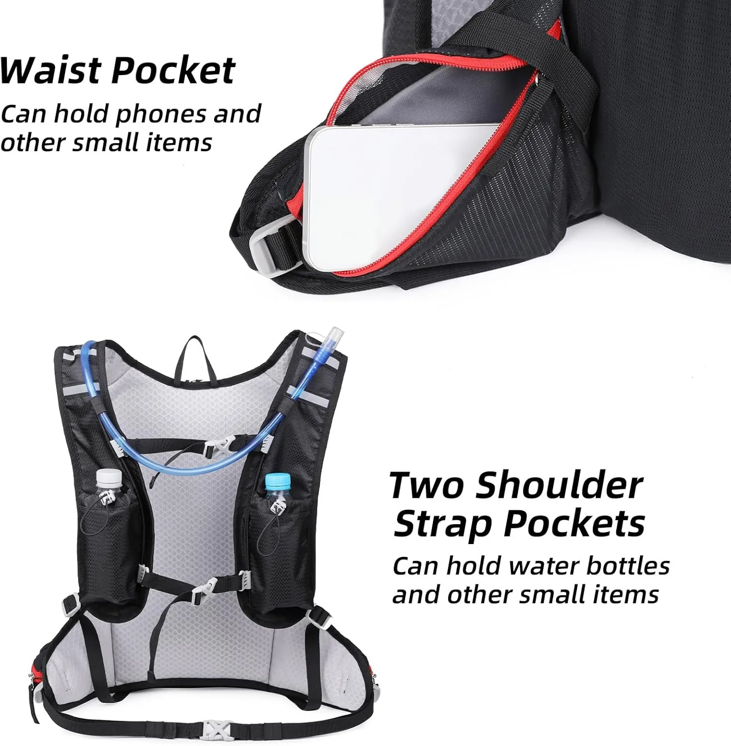 Hiking Backpack, 12L Running Camping Hydration Pack Reflective Design Lightweight Outdoor Daypack with Adjustable Chest Strap for Hikes or Camping Trips