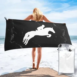 Horse Show Jumping Beach Towel Microfiber Quick Drying Absorbent Bath Towel for Beaches, Camping, Travel 27.5"x55"