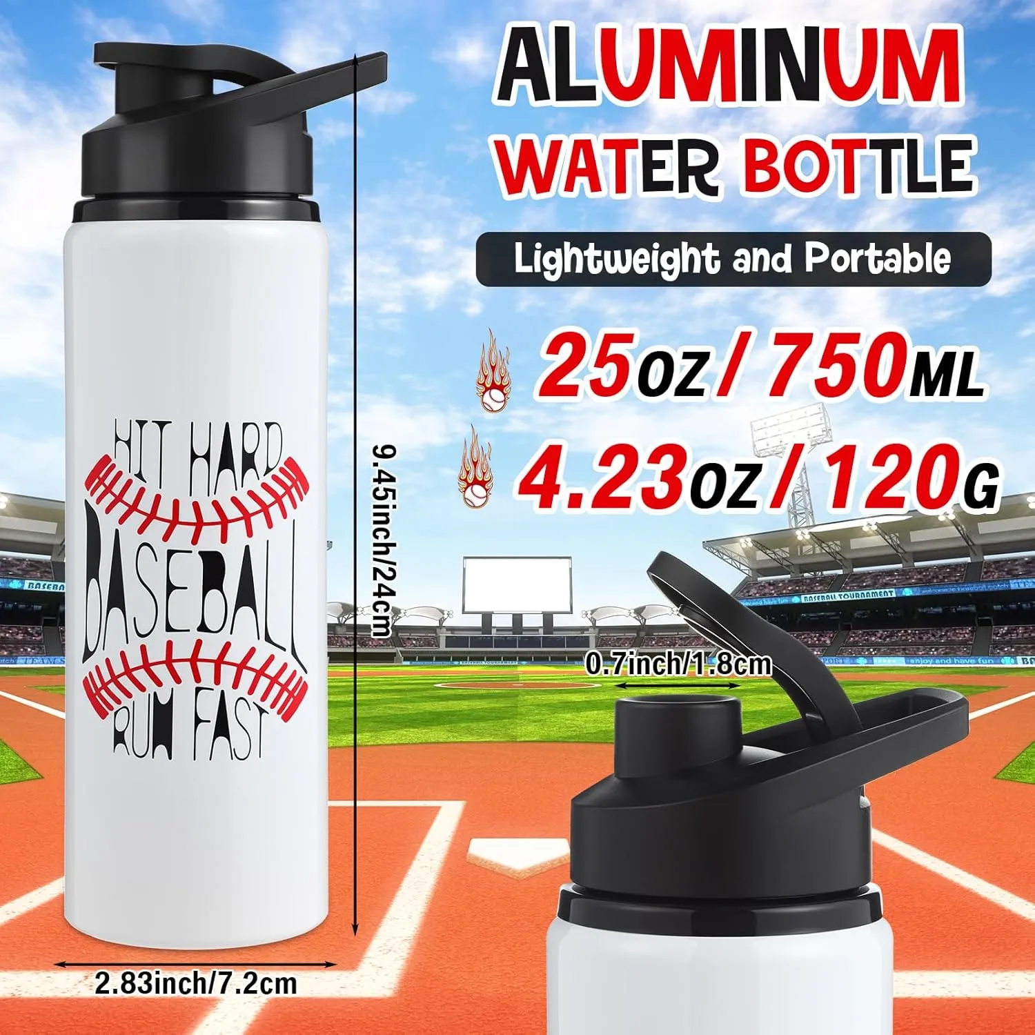 Hushee 12 Pcs Baseball Water Bottles 25 oz Aluminum Sport Bottles with Leakproof Lid, Eat Sleep Repeat Tumbler Baseball Gifts for Men Women Players Fan Coach Aluminum Water Cup(Hit Hard)