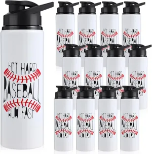 Hushee 12 Pcs Baseball Water Bottles 25 oz Aluminum Sport Bottles with Leakproof Lid, Eat Sleep Repeat Tumbler Baseball Gifts for Men Women Players Fan Coach Aluminum Water Cup(Hit Hard)
