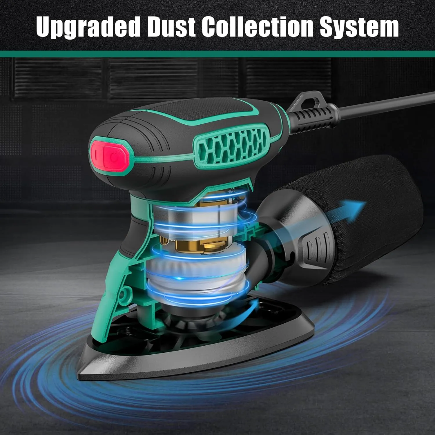 HYCHIKA Detail Sander Tool with Vacuum Attach, 13,000 OPM, 1.2A Electric Palm Sander with 12 Pcs Sandpapers, Upraged Dust Collection System, Compact Design for Tight Spaces Sanding and Paint Removing