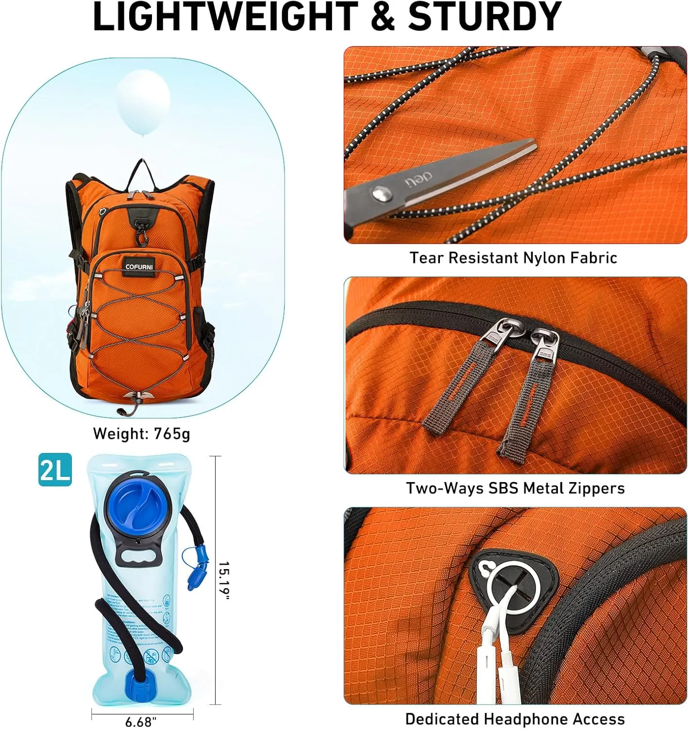 Hydration Backpack 20L with Water Bladder 2L, Large Storage Hiking Daypack for Men Women, Lightweight Insulation Water Backpack for Biking, Running, Skiing, Trekking, Camping