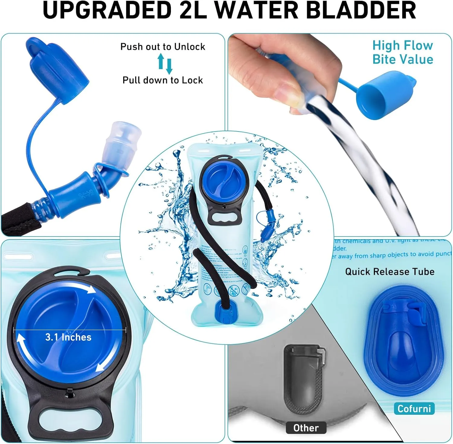 Hydration Backpack 20L with Water Bladder 2L, Large Storage Hiking Daypack for Men Women, Lightweight Insulation Water Backpack for Biking, Running, Skiing, Trekking, Camping