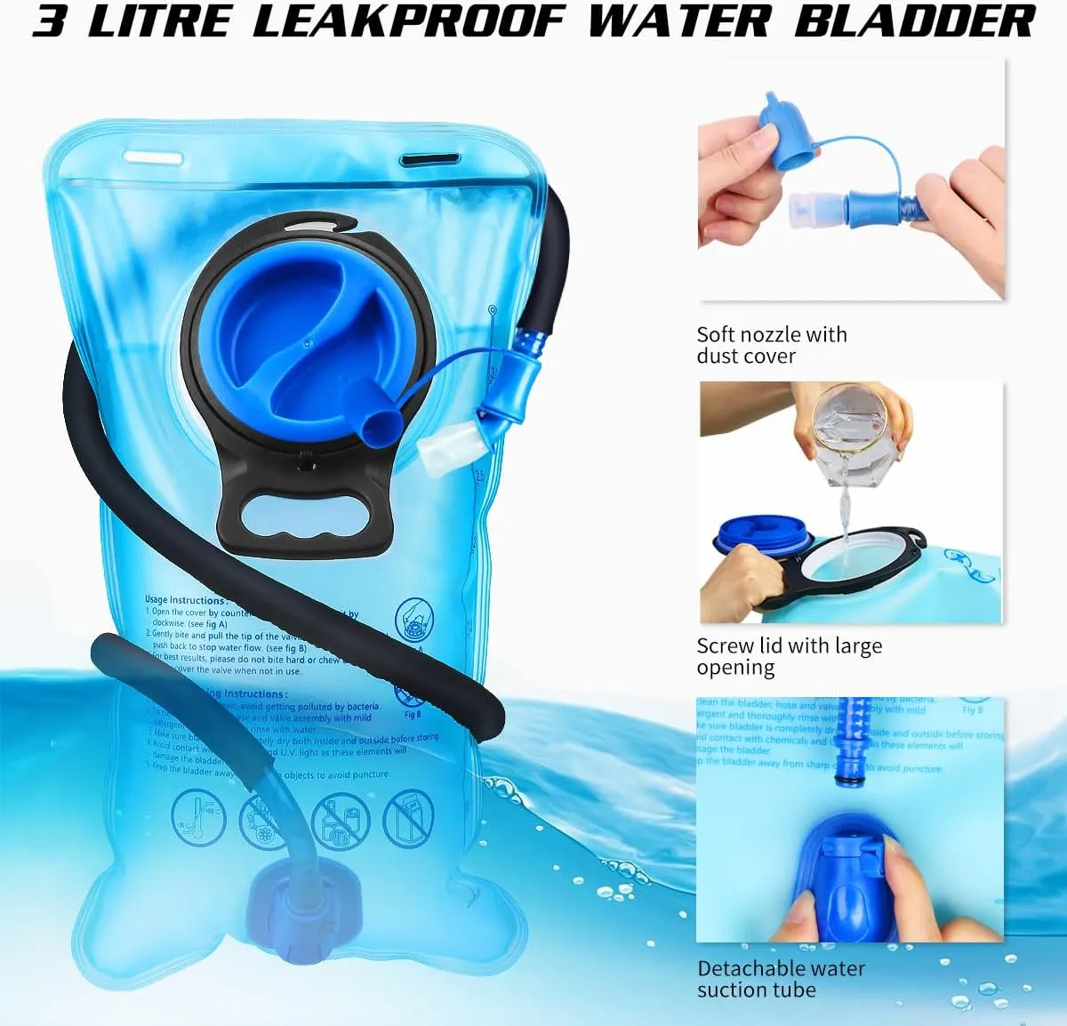Hydration Backpack with 3L Water Bladder, Insulated Running Hydration Pack Hydropack, Lightweight Water Backpack for Hiking Cycling Camping Biking for Men Women