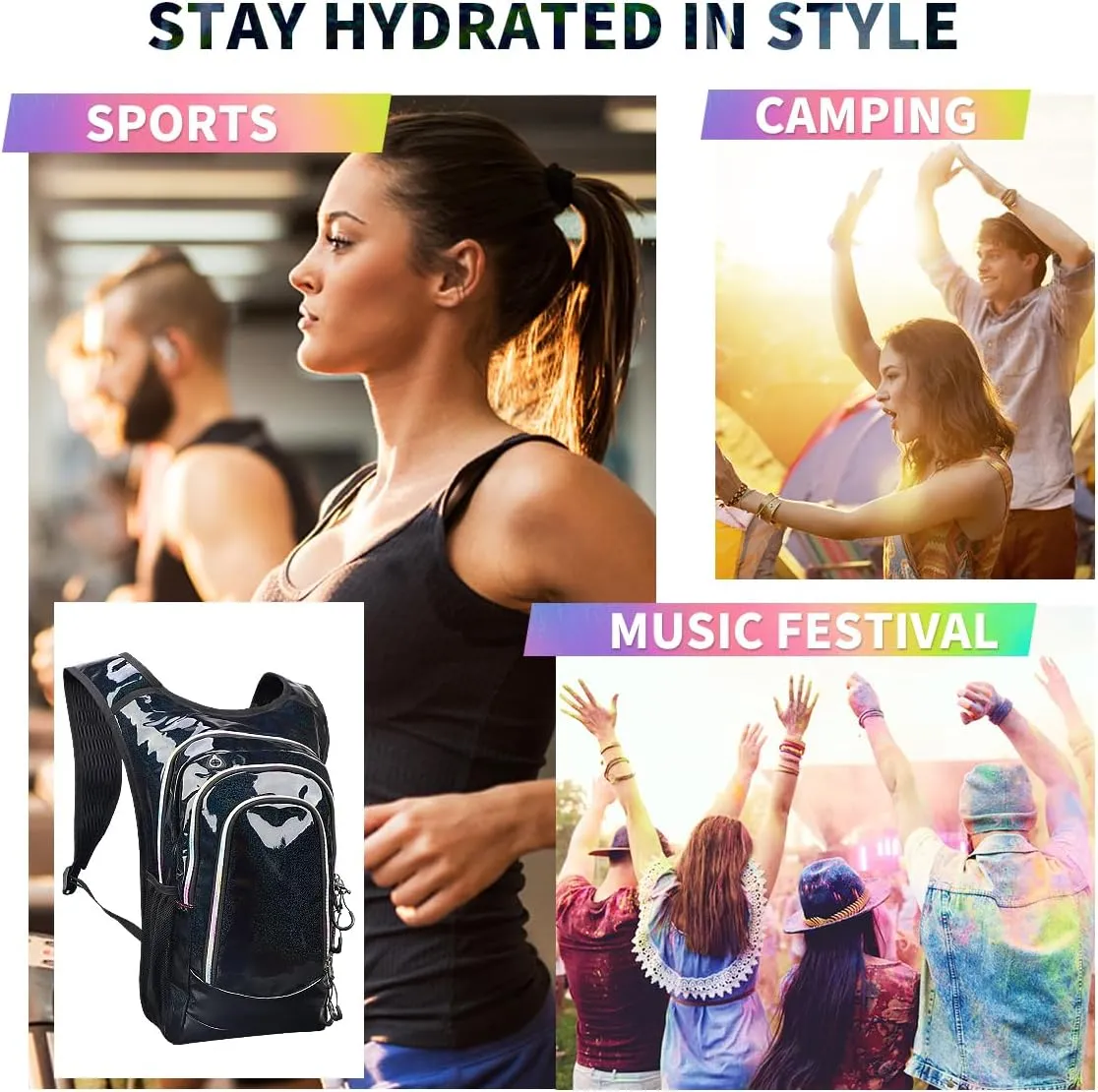 Hydration Pack, Hydration Backpack with 2L Hydration Bladder, Festival Essential Water Backpack, Lightweight Hydration Bag Hydropack Hydro for Running, Biking, Music Festival Gear, Rave