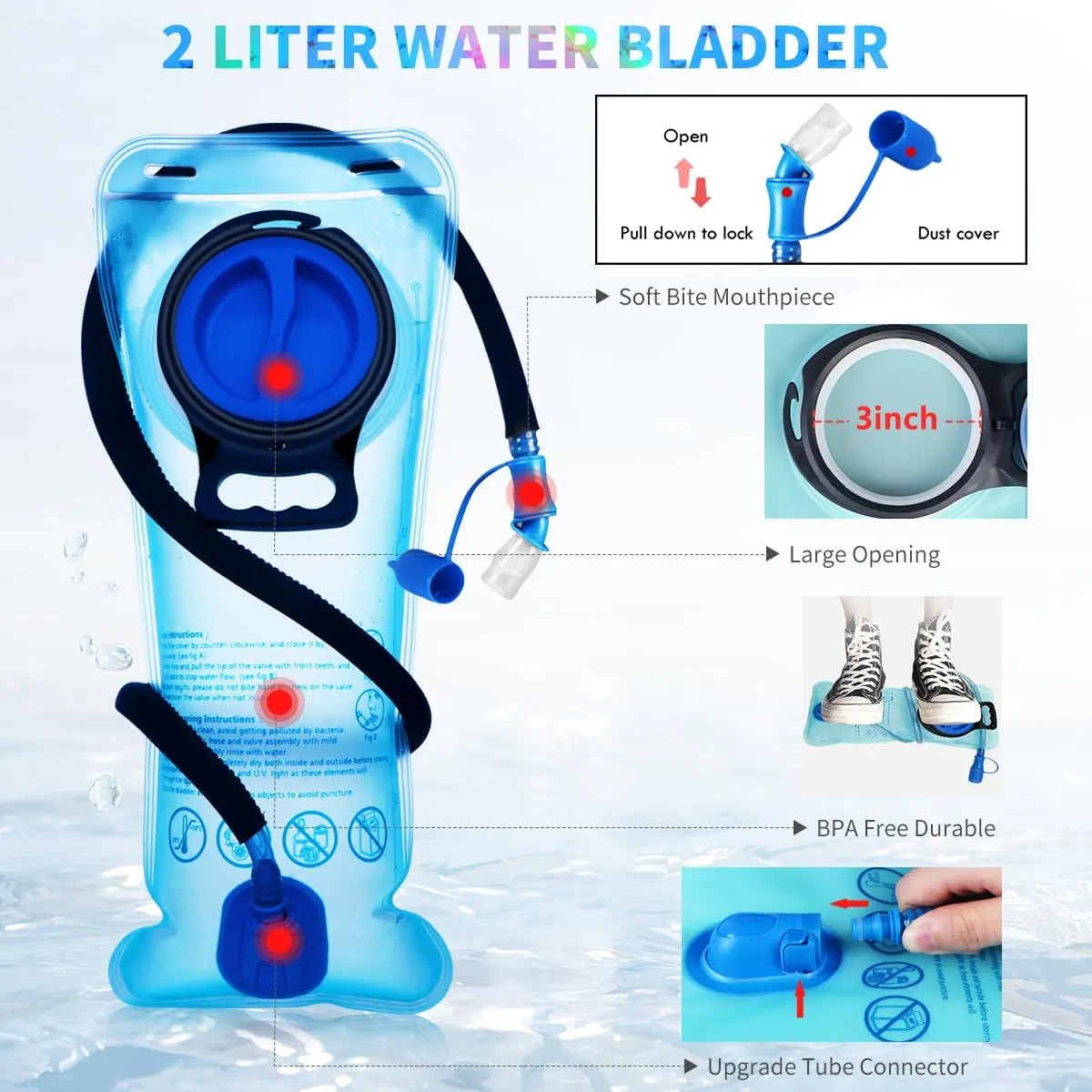 Hydration Pack, Hydration Backpack with 2L Hydration Bladder, Festival Essential Water Backpack, Lightweight Hydration Bag Hydropack Hydro for Running, Biking, Music Festival Gear, Rave