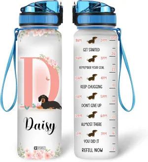Hyturtle Personalized Dachshund 32Oz Liter Motivational Water Bottle, Customized Name With First Letter Time Marker, Gifts For Women Girls Kids Family Friend Dachshund Lovers Dog Lovers On Birthday
