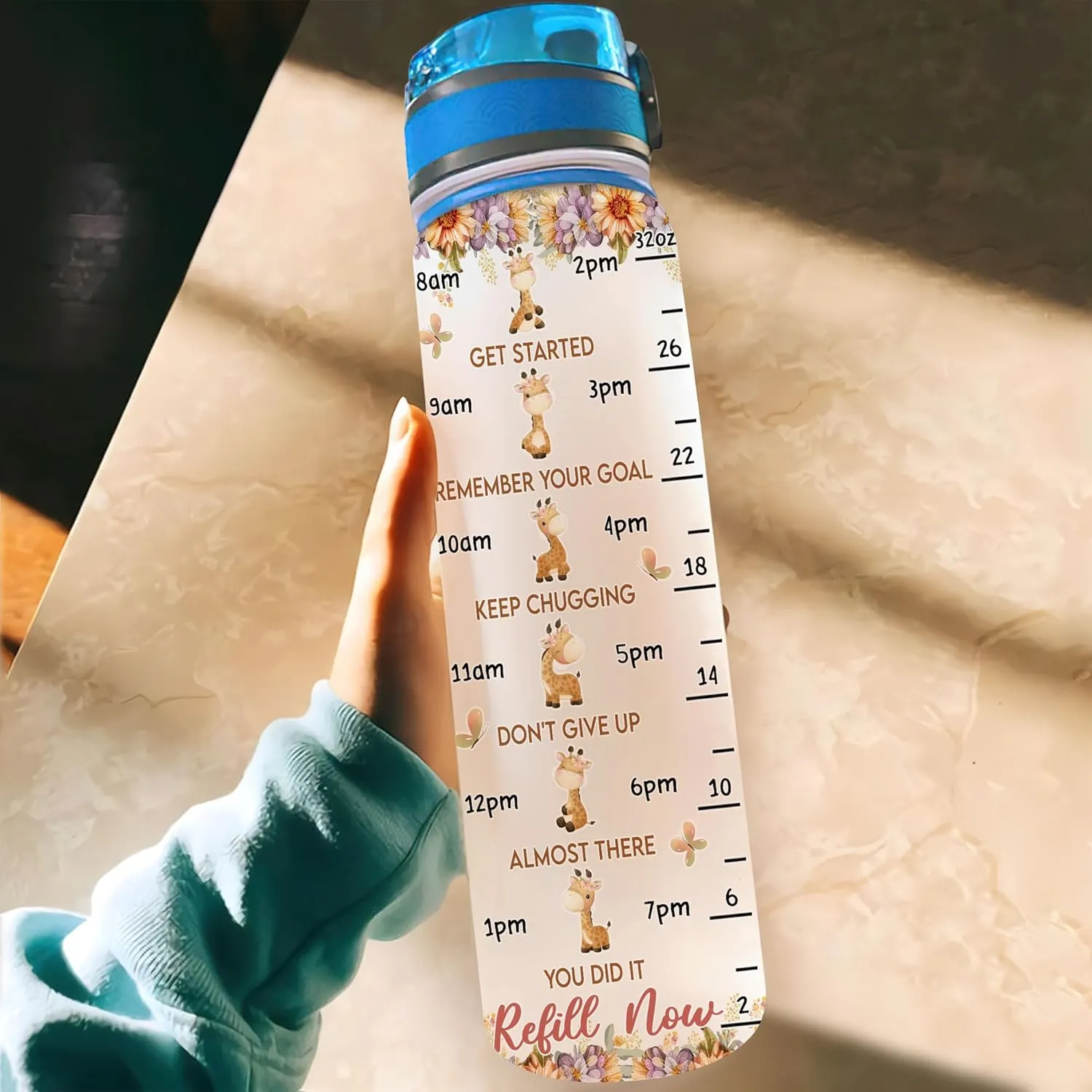 Hyturtle Personalized Giraffe Lovers 32 Oz 1Liter Motivational Water Bottle With Time Marker, Just A Girl Who Loves Giraffes, Animal Lovers Gifts For Women, Girl On Birthday, Christmas