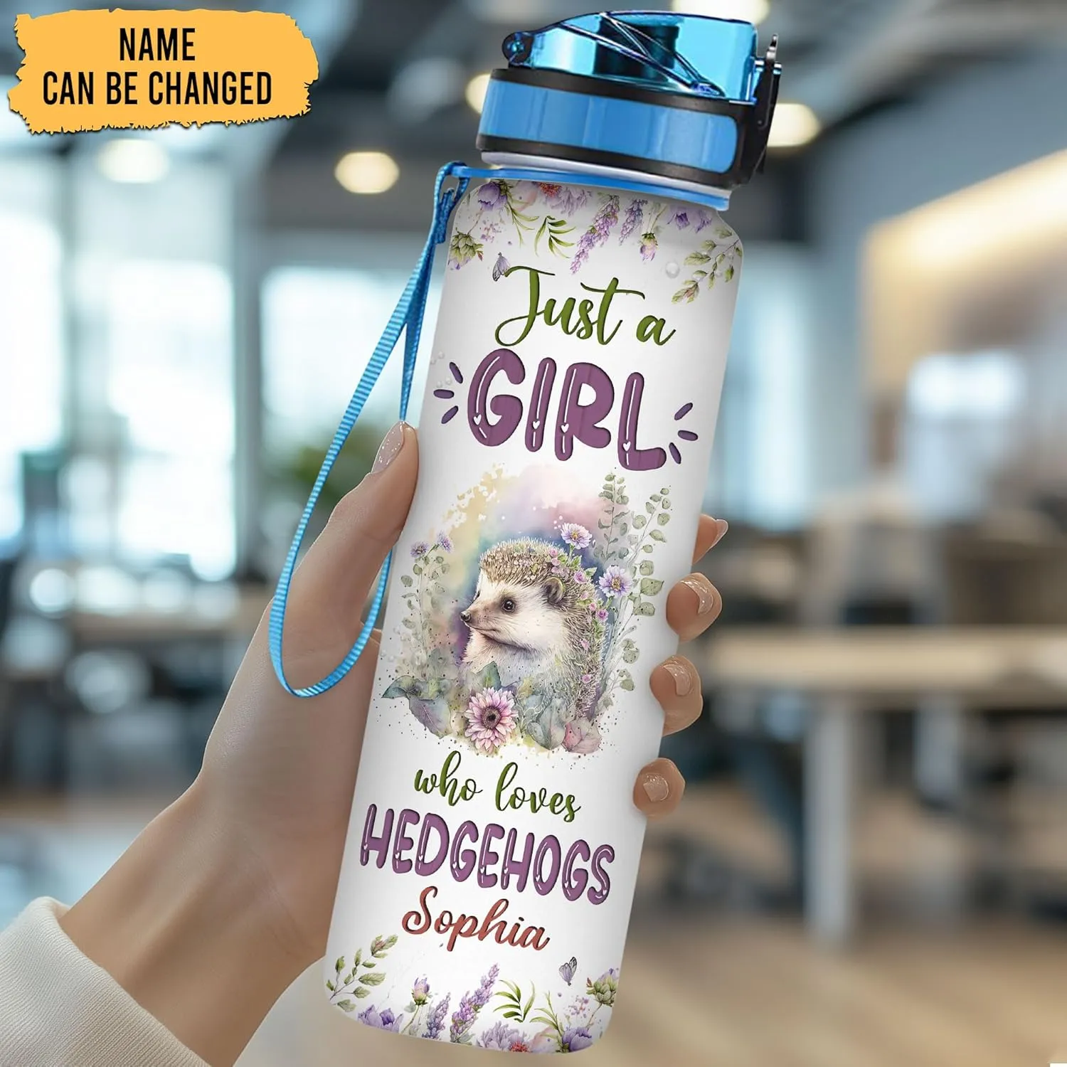 Hyturtle Personalized Hedgehog Lovers 32 Oz 1Liter Motivational Water Bottle With Time Marker, Just A Girl Who Loves Hedgehogs, Animal Lovers Gifts For Women, Girl On Birthday, Christmas