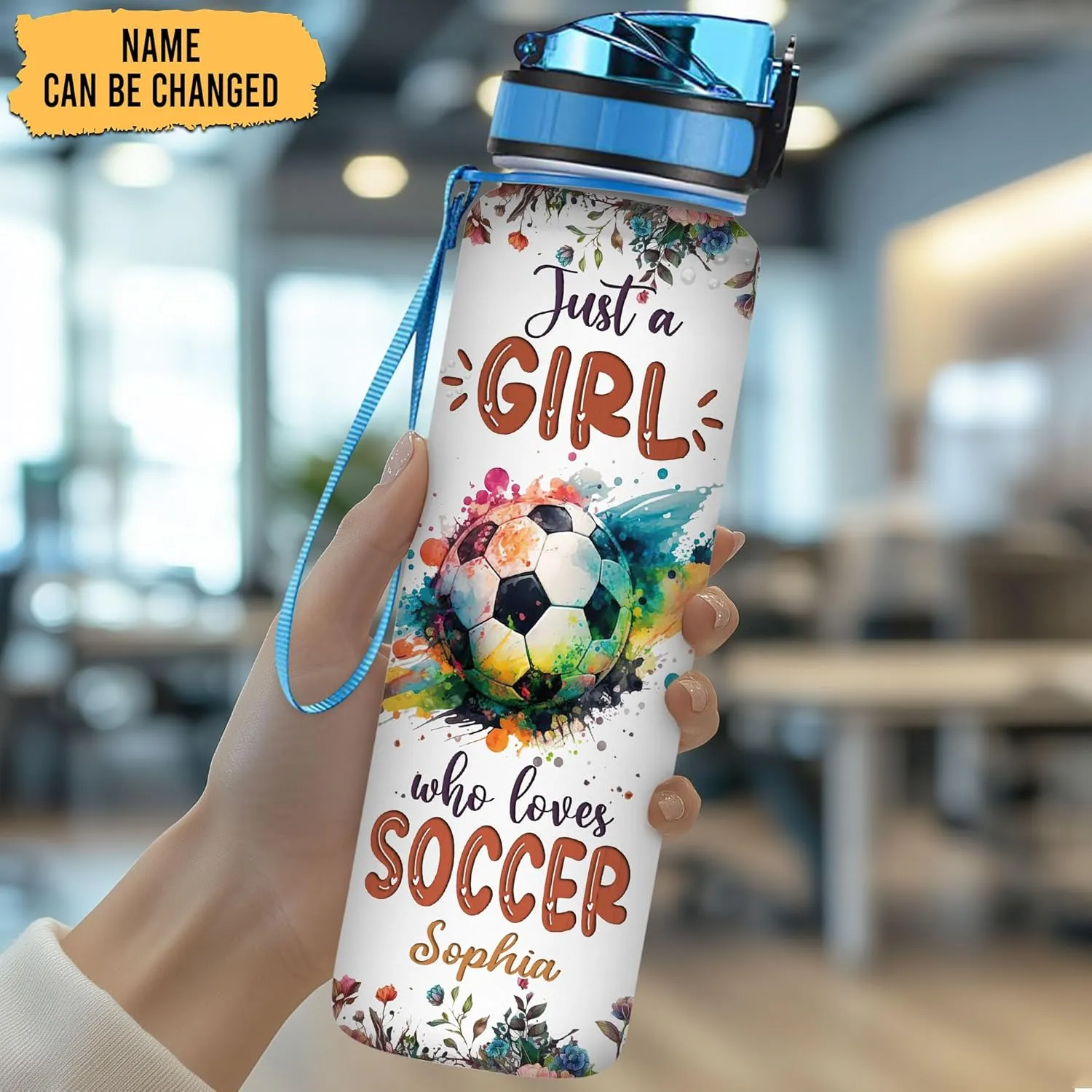 Hyturtle Personalized Soccer Lovers 32 Oz 1Liter Motivational Water Bottle With Time Marker, Just A Girl Who Loves Soccer, Sport Lovers Gifts For Women, Girl, Player On Birthday, Christmas