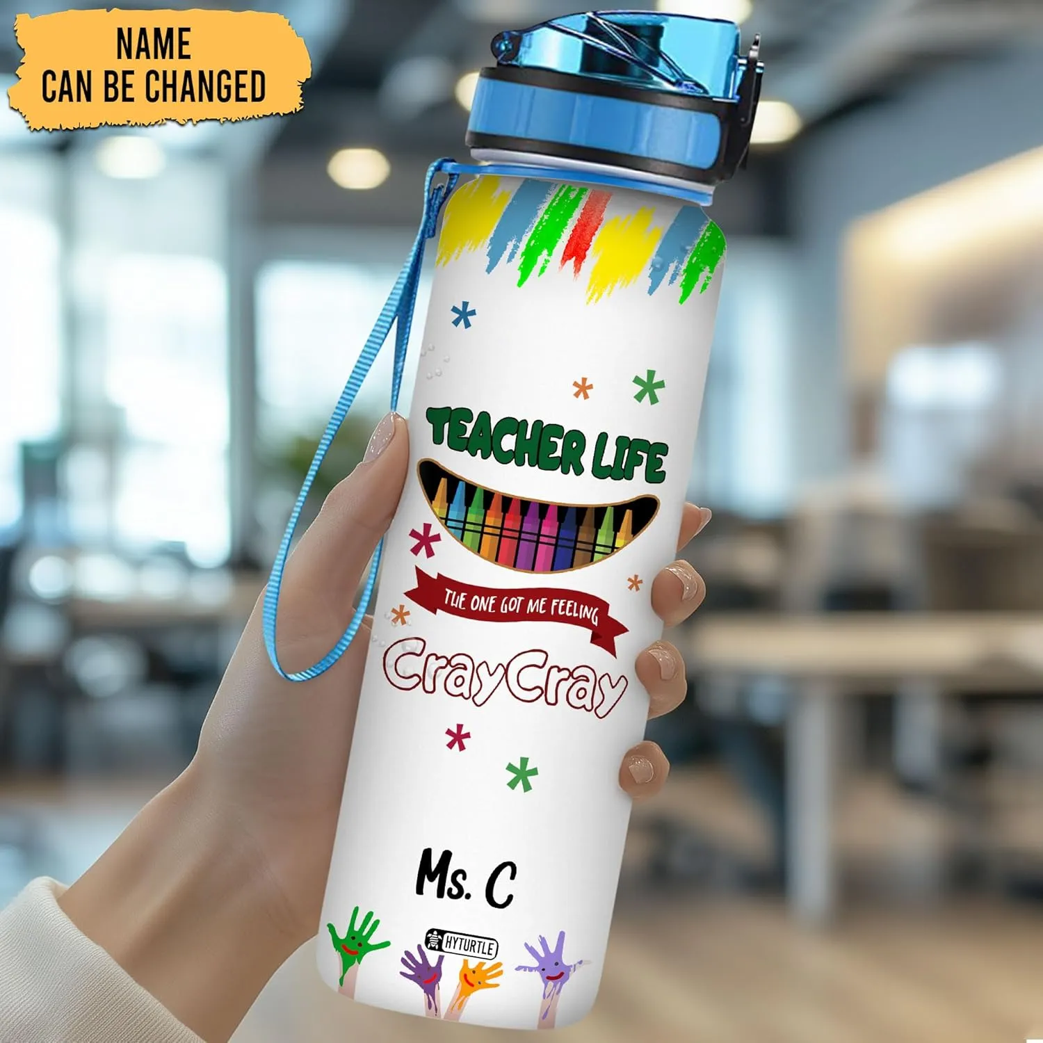 Hyturtle Personalized Teacher Life Water Bottle - 32oz Motivational Travel Bottle with Leak-Proof Lid & Time Marker - Custom Name Gift for Teachers, Kindergarten Teachers - Birthday & Christmas Gift