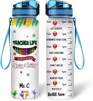 Hyturtle Personalized Teacher Life Water Bottle - 32oz Motivational Travel Bottle with Leak-Proof Lid & Time Marker - Custom Name Gift for Teachers, Kindergarten Teachers - Birthday & Christmas Gift