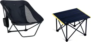 iClimb 1 Folding Table and 1 Low Folding Chair Bundle, Ultralight Compact for Adults Outdoor Backpacking Camping Hiking Concert Motorcycling