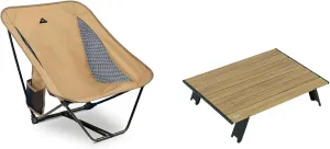 iClimb 1 Mini Folding Table and 1 Low Folding Chair Bundle, Ultralight Compact for Adults Outdoor Backpacking Camping Hiking Beach Concert Motorcycling RV Travelling