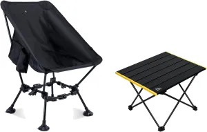 iClimb 1 Two-Heights Light Compact Anti-Sinking Chair and 1 Folding Table Bundle, Ultralight Compact for Adults Outdoor Camping Beach Concert Motorcycling