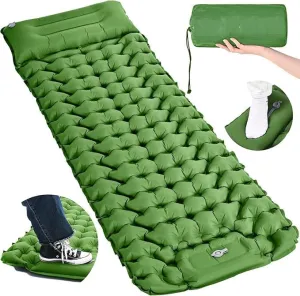 Inflatable Air Bed for Sleeping, Camping & Travel, Self-Inflating Mattress with Built-in Pump, Versatile Air Mattress for Home & Outdoor Adventures, Polyester, Small Single, Green