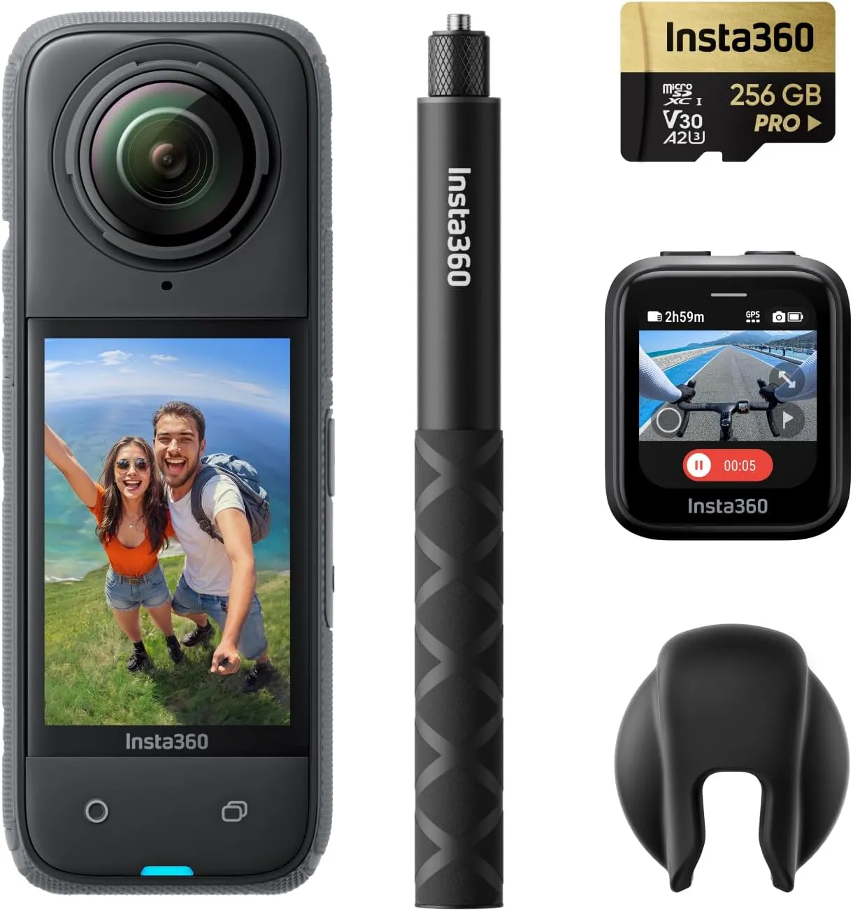 Insta360 X4 GPS Bundle- 8K Waterproof 360 Action Camera, 4K Wide-Angle Video, Invisible Selfie Stick Effect, Removable Lens Guards, 135 Min Battery Life, AI Editing, Stabilization, for Sports, Travel