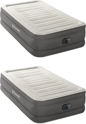 Intex 18 Inch Twin Size TruAire Luxury Air Mattress with Fiber Tech and Built in Electric Pump for Home and Room Essentials, 2 Pack, Grey