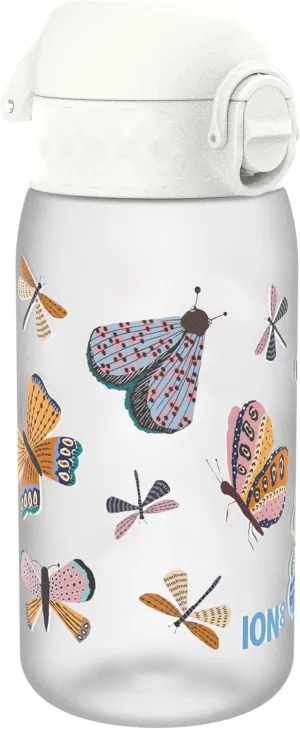 ION8 Small Water Bottle, 350 ml/12 oz, Leak Proof, Easy to Open, Secure Lock, Dishwasher Safe, BPA Free, Carry Handle, Hygienic Flip Cover, Easy Clean, Odor Free, Carbon Neutral, White, Wild Butterfly