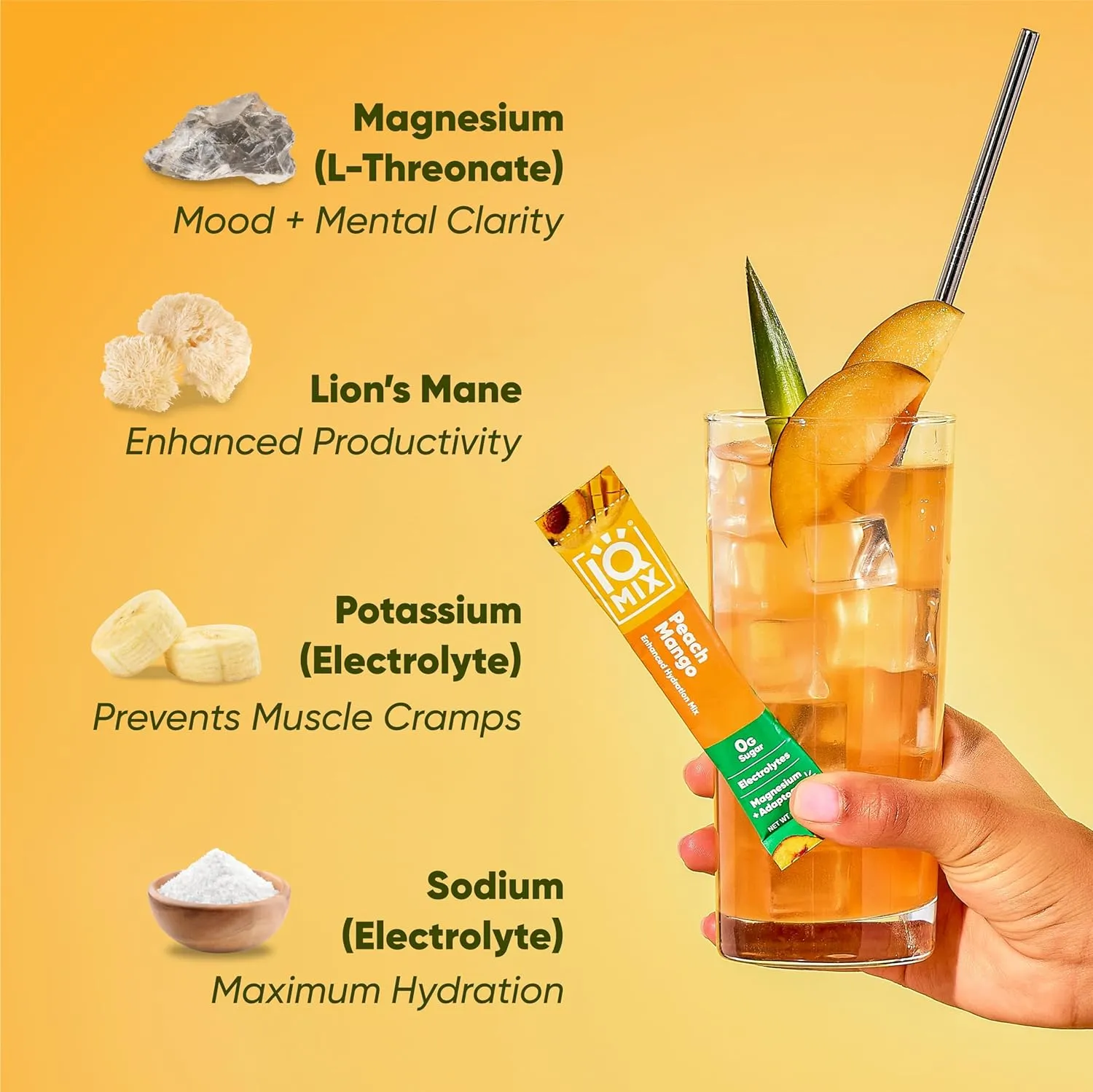 IQMIX Hydration Electrolyte Powder – 4-in-1 Formula for Hydration, Mental Clarity, Mood and Recovery – Sugar-Free Drink Mix, Keto, Magnesium L-Threonate, Lion’s Mane – 20 Count Variety Pack