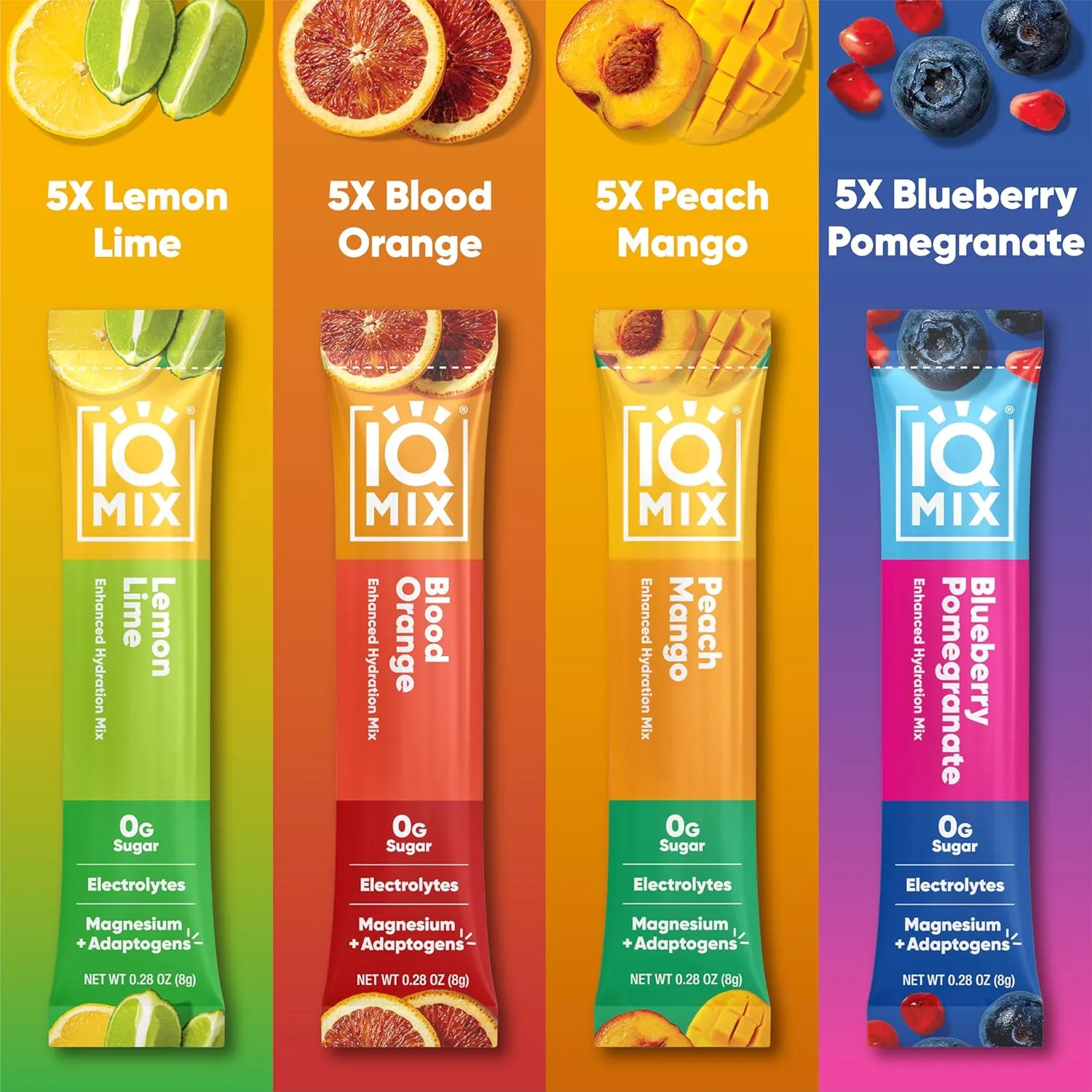 IQMIX Hydration Electrolyte Powder – 4-in-1 Formula for Hydration, Mental Clarity, Mood and Recovery – Sugar-Free Drink Mix, Keto, Magnesium L-Threonate, Lion’s Mane – 20 Count Variety Pack
