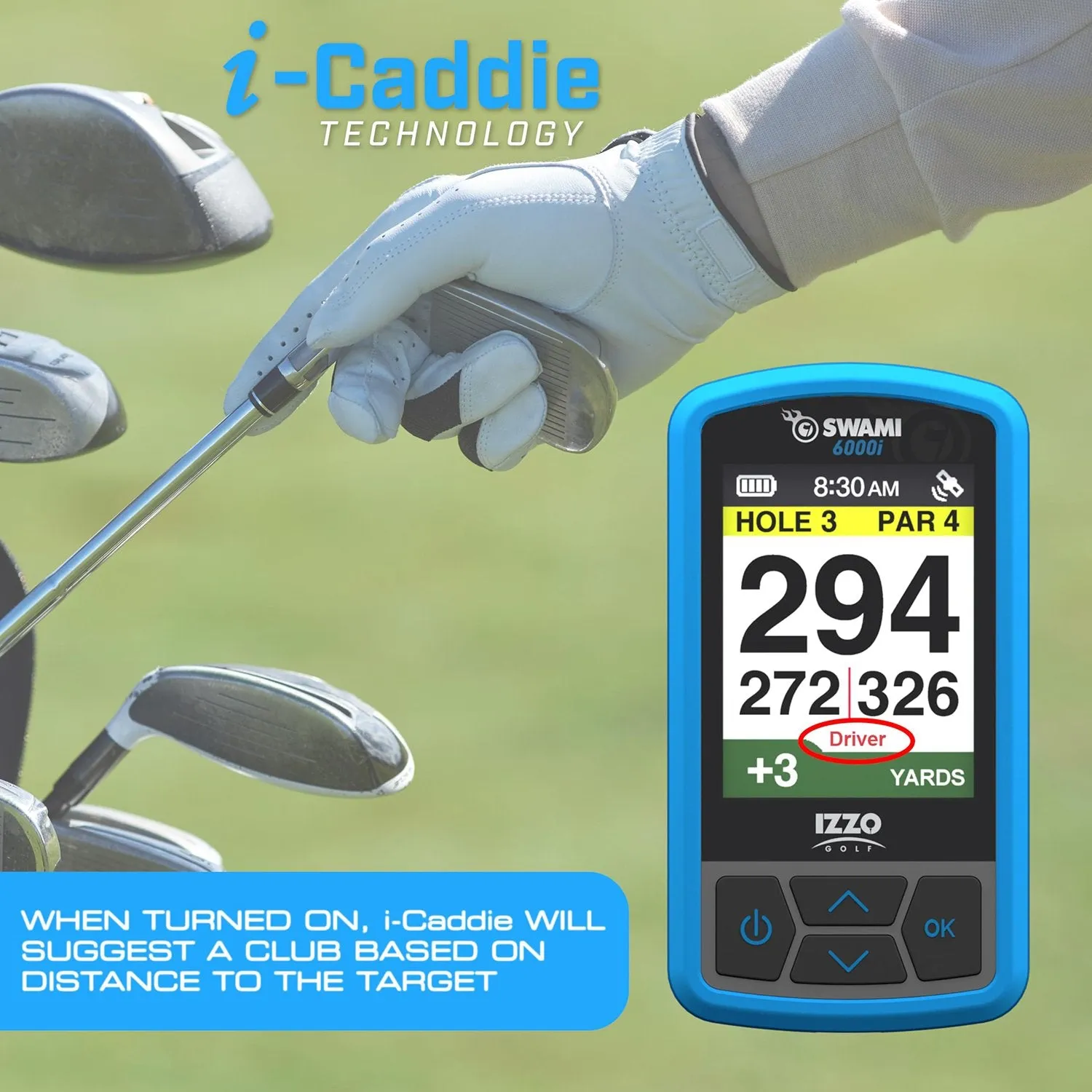 IZZO Golf Swami 6000 Handheld Golf GPS Rangefinder, Water-Resistant, 16h Battery, Blue