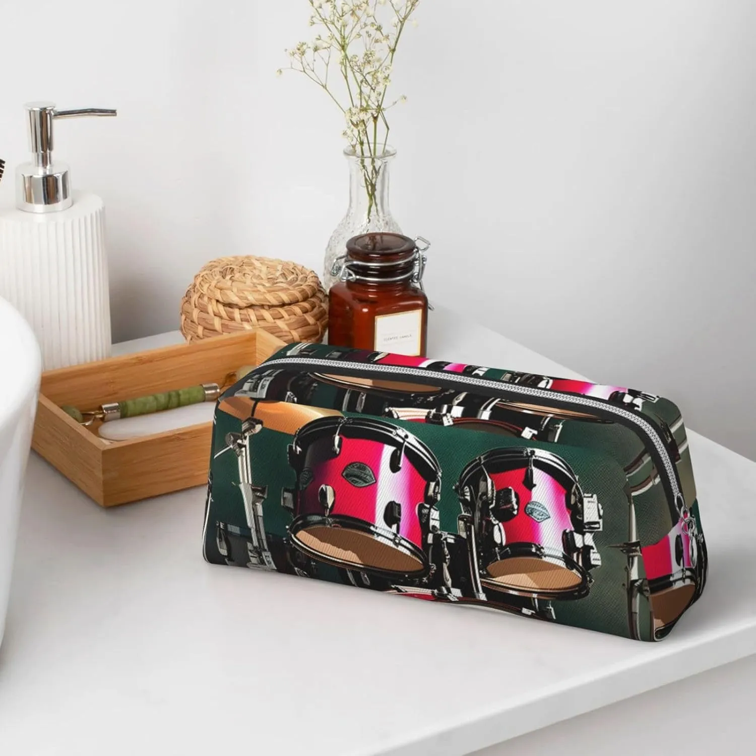 Jazz drum Print Versatile Storage Pouch Makeup Bag Travel Office Small Items Organizer Bag