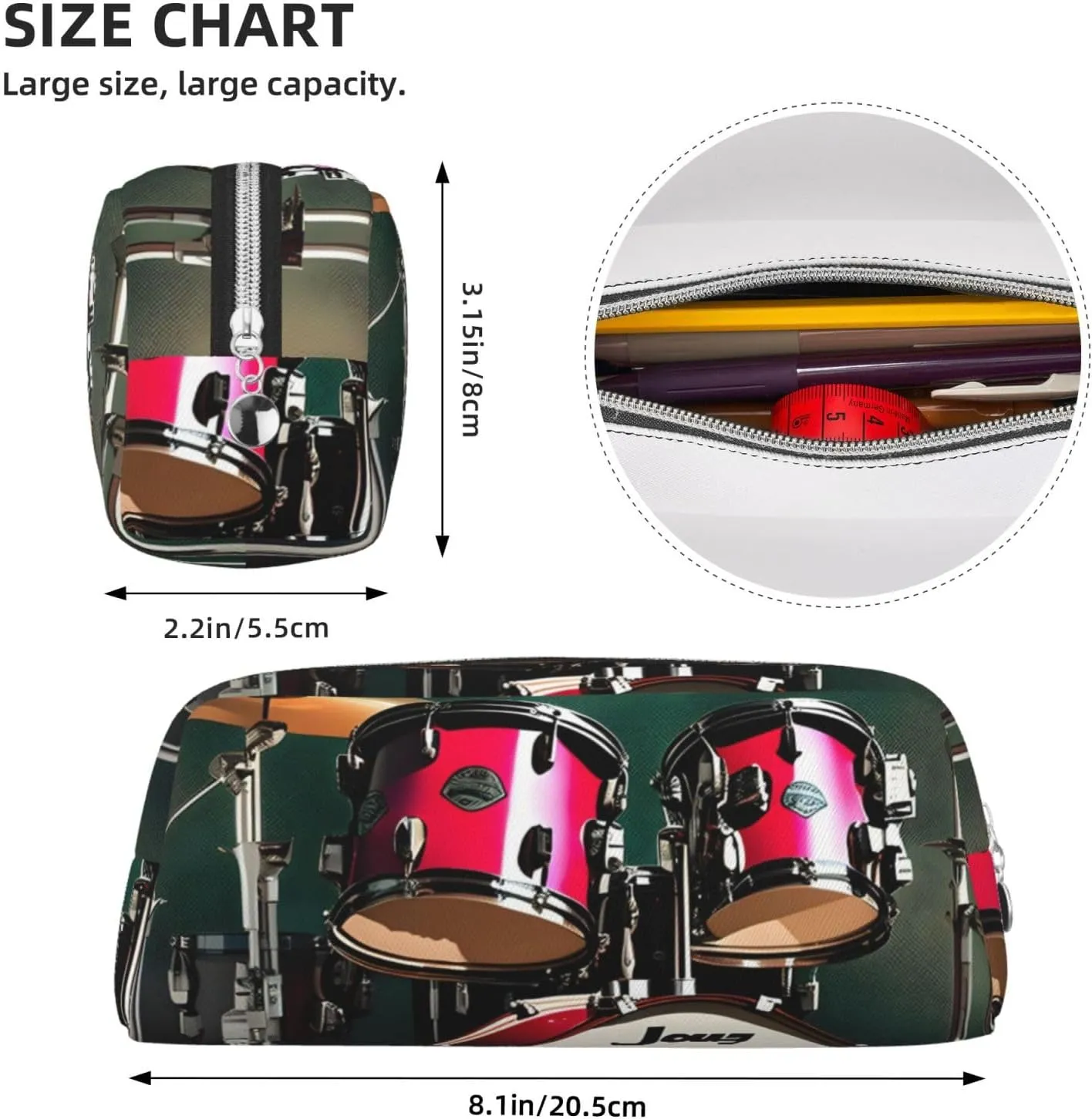 Jazz drum Print Versatile Storage Pouch Makeup Bag Travel Office Small Items Organizer Bag