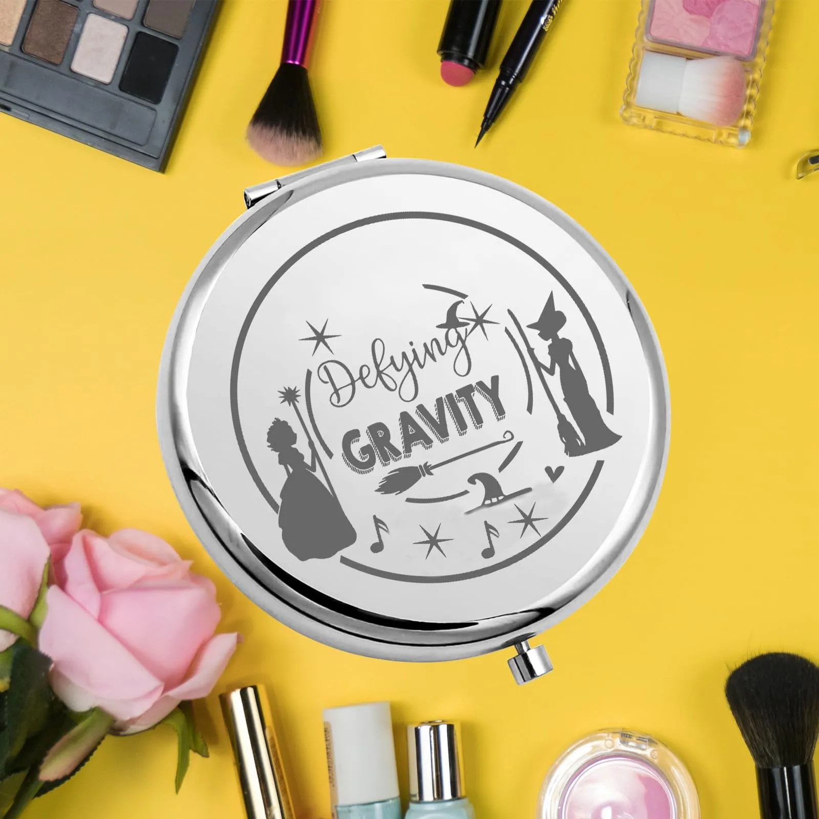 KEYCHIN Witch Pocket Mirror Elphaba and Glinda Fans Gifts Defying Witch Compact Makeup Mirror Musical Elphaba and Glinda Witch Merch (Defying-S)