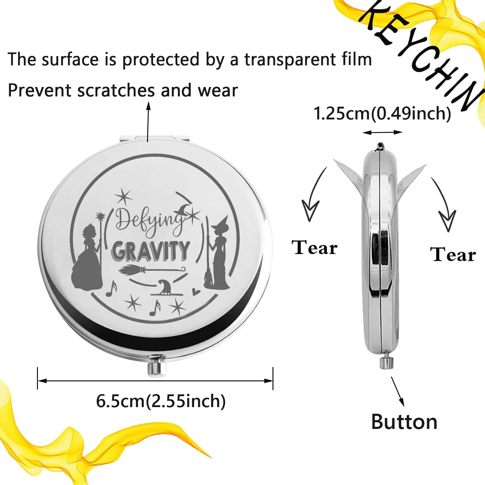 KEYCHIN Witch Pocket Mirror Elphaba and Glinda Fans Gifts Defying Witch Compact Makeup Mirror Musical Elphaba and Glinda Witch Merch (Defying-S)