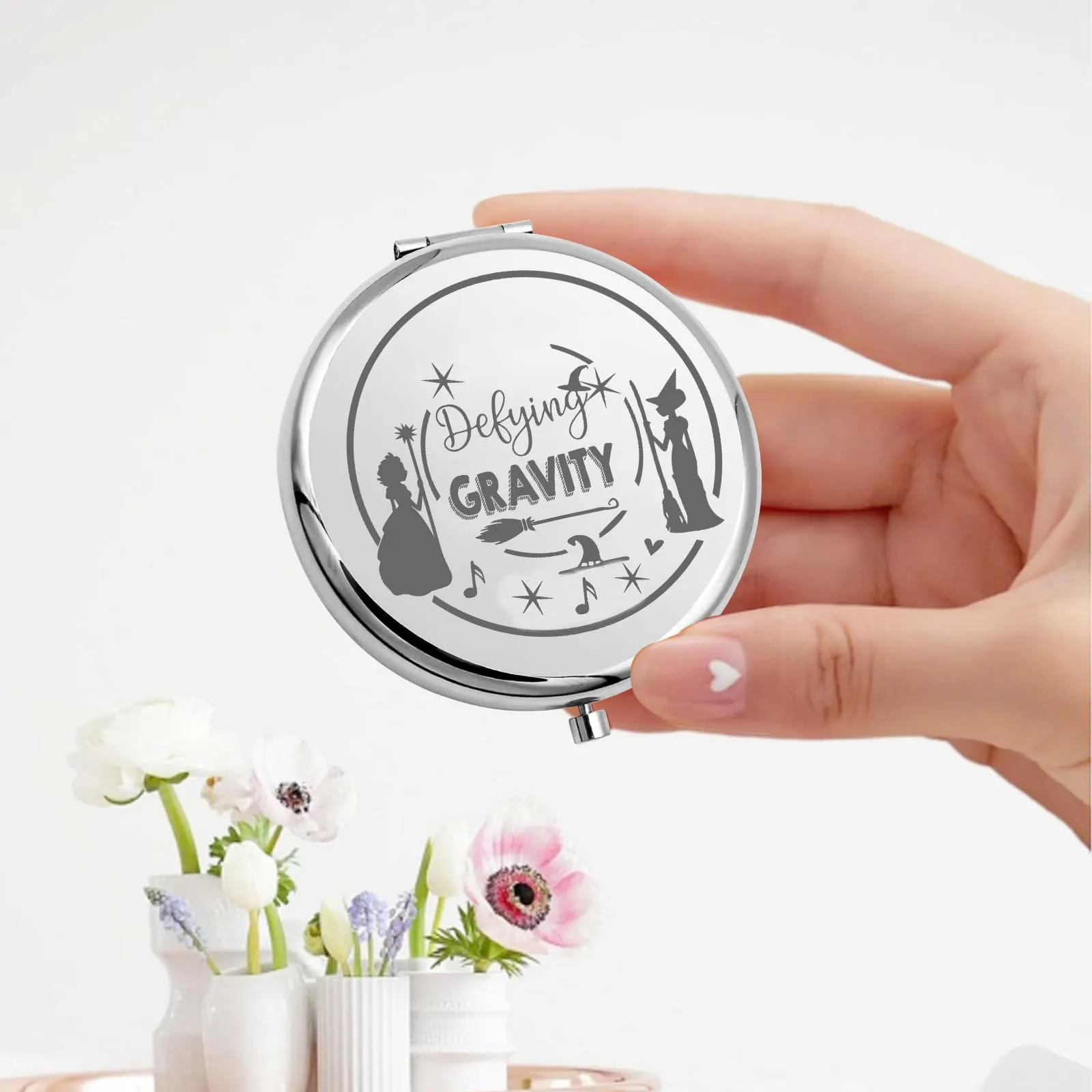 KEYCHIN Witch Pocket Mirror Elphaba and Glinda Fans Gifts Defying Witch Compact Makeup Mirror Musical Elphaba and Glinda Witch Merch (Defying-S)