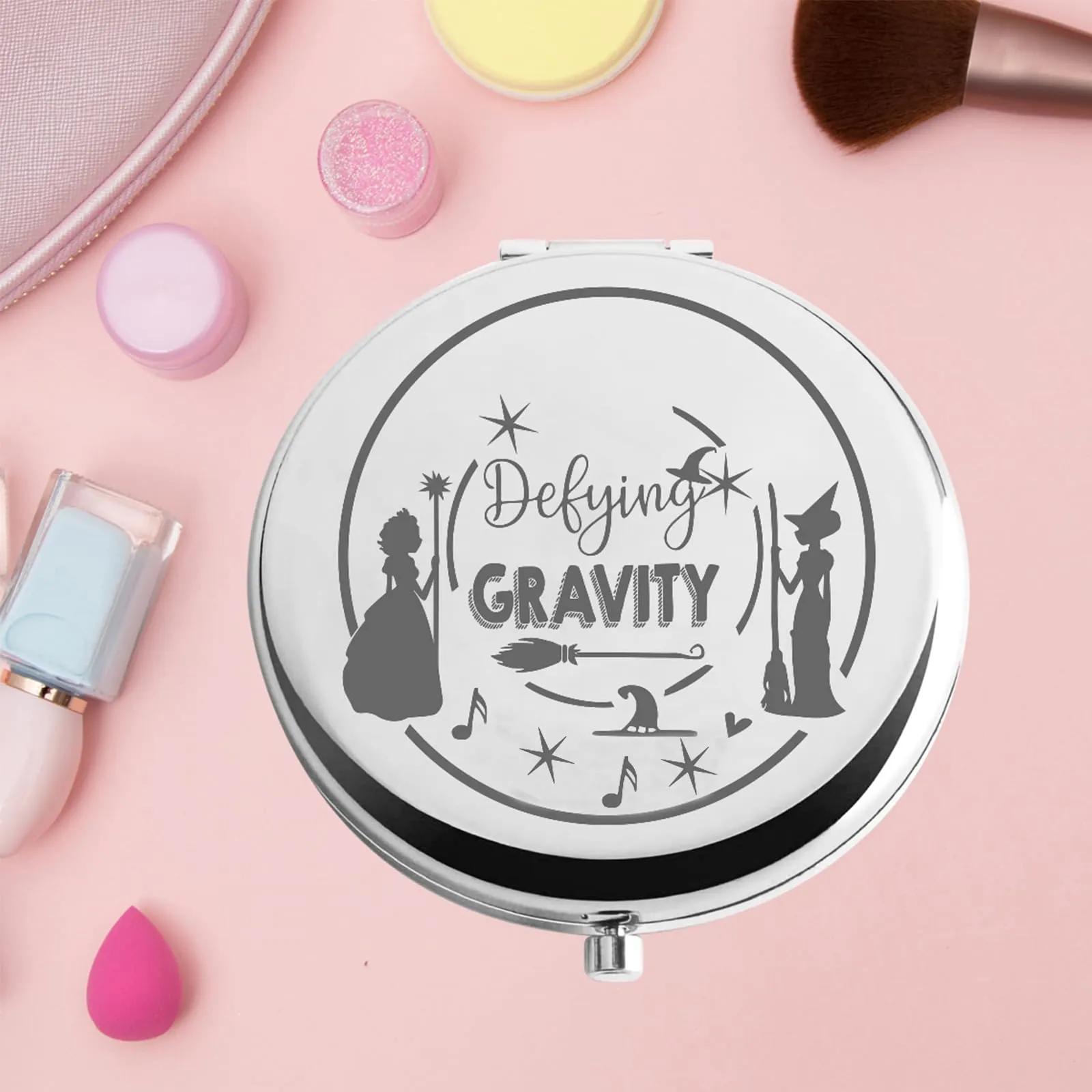 KEYCHIN Witch Pocket Mirror Elphaba and Glinda Fans Gifts Defying Witch Compact Makeup Mirror Musical Elphaba and Glinda Witch Merch (Defying-S)