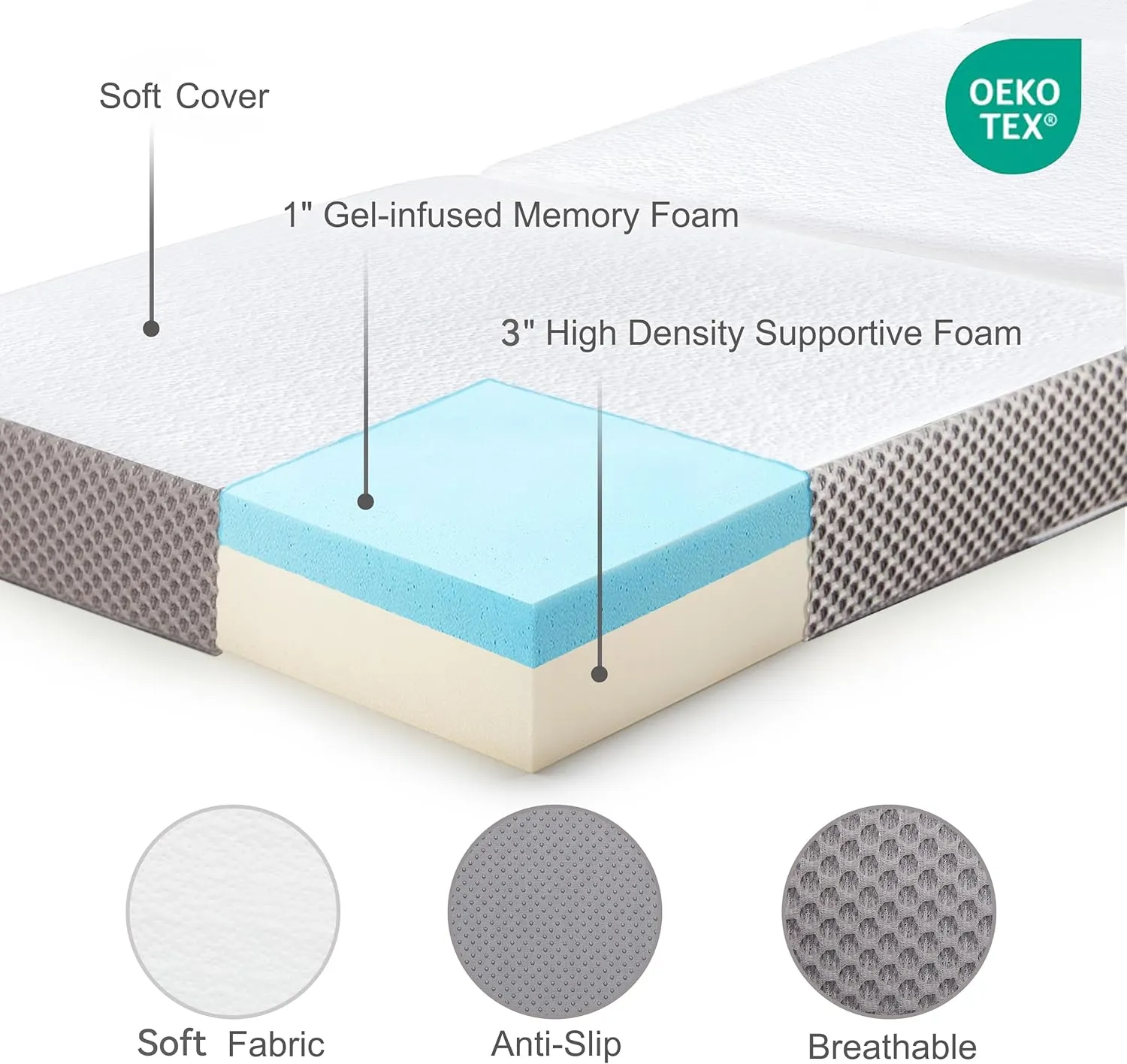 Kingfun Foldable Mattress 4 Inch Folding Mattress Tri-fold Gel Memory Foam Breathable with Storage Bag, Portable Floor Guest Bed Soft for Sleeping Camping, Gray, Full Size