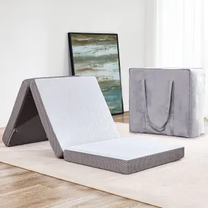 Kingfun Foldable Mattress 4 Inch Folding Mattress Tri-fold Gel Memory Foam Breathable with Storage Bag, Portable Floor Guest Bed Soft for Sleeping Camping, Gray, Full Size