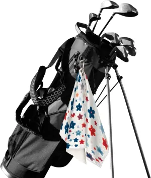 KOBLEN Microfiber Golf Towel with Heavy Duty Carabiner Clip, Star Flower Mix 24x15 Inch Quick Dry Absorbent Towel for Golf Clubs Balls, Golf Bag Accessories for Men Women,1 Pack