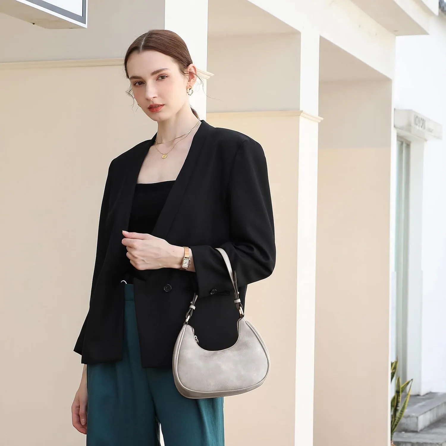 LA TERRE Small Crescent Shoulder Bag Under the Arm Purse Handbag for Women