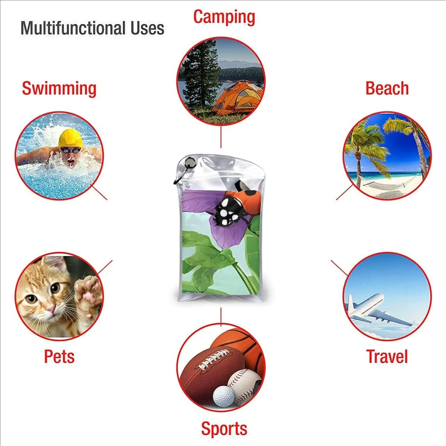 (Ladybug) Quick Dry Beach Towel Lightweight Absorbent Sand Proof Travel Towel for Outdoor Pool Gym 27.5"X55"