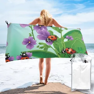 (Ladybug) Quick Dry Beach Towel Lightweight Absorbent Sand Proof Travel Towel for Outdoor Pool Gym 27.5"X55"
