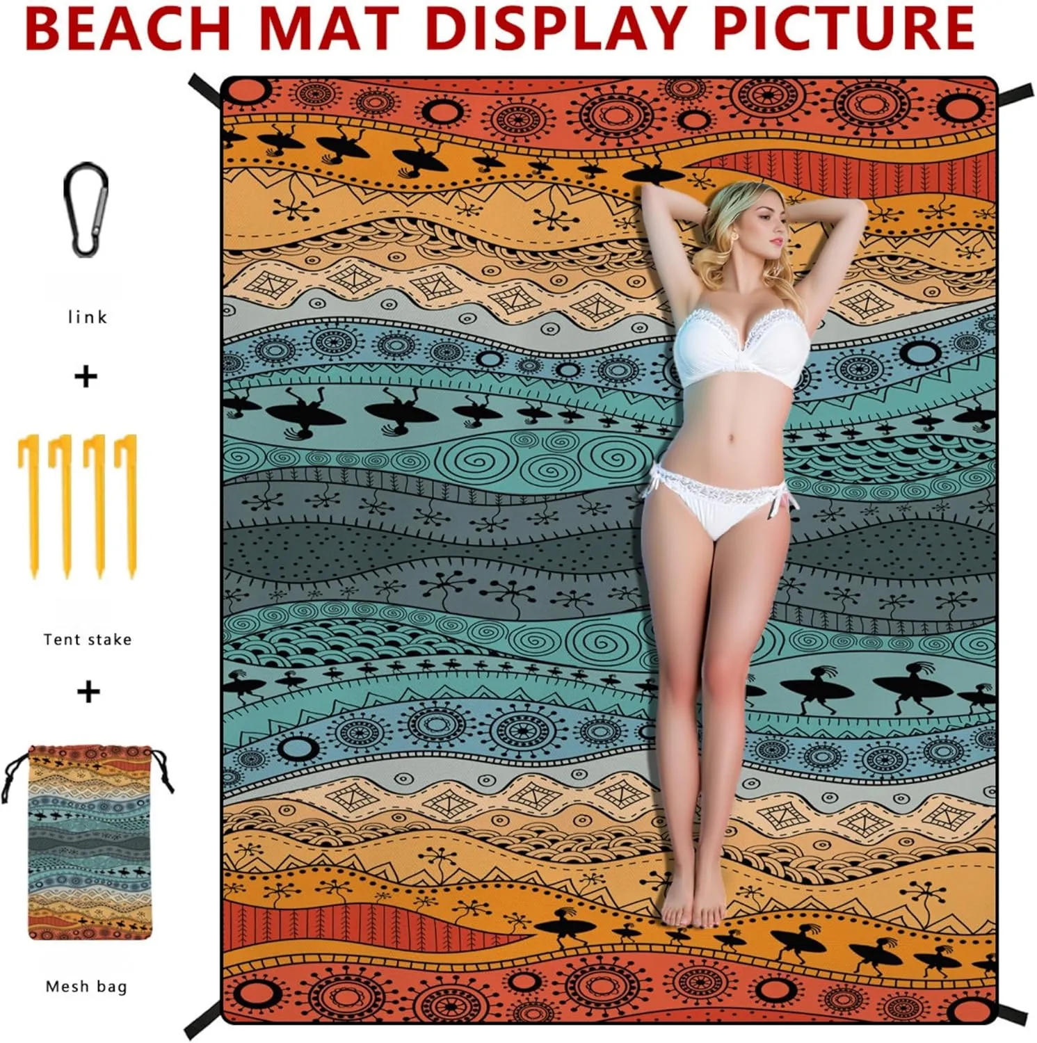 Large Beach Blanket Sandproof Waterproof 70.8" X 86.6"for Quick Drying Outdoor Picnic Mat for Beach