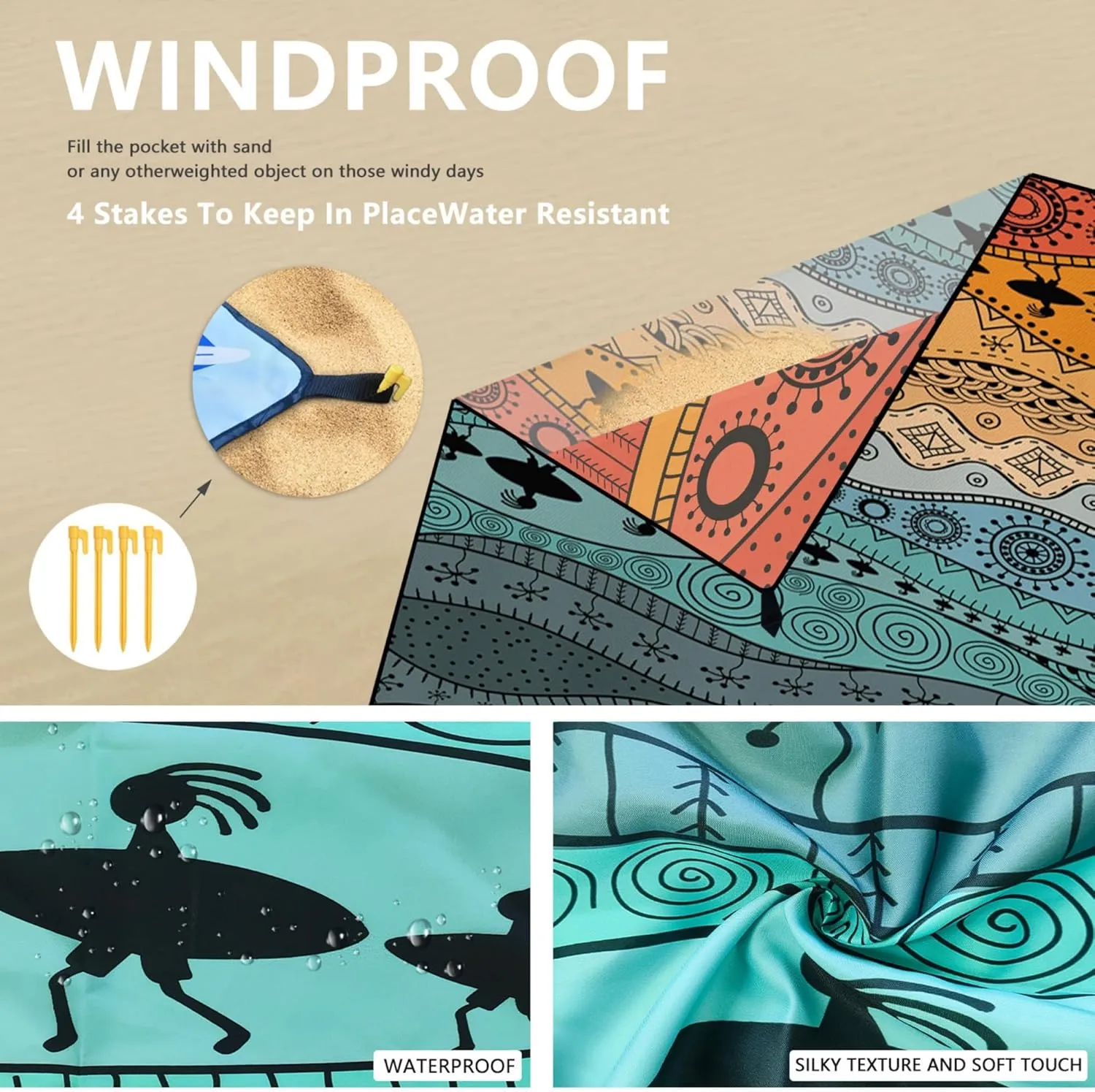 Large Beach Blanket Sandproof Waterproof 70.8" X 86.6"for Quick Drying Outdoor Picnic Mat for Beach