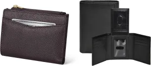 Leather Slim Minimalist Wallet for Men & Women & RFID Tri fold Wallet for Men